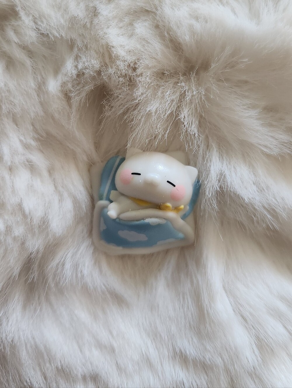 Pochi white cat in bed sleeping figure
